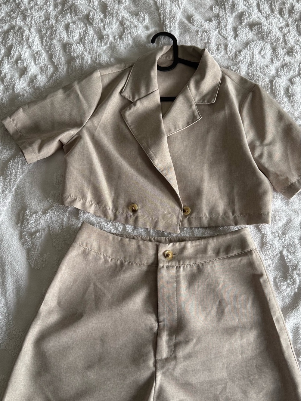 SHEIN Beige High-Waist Shorts with Cropped Button Jacket